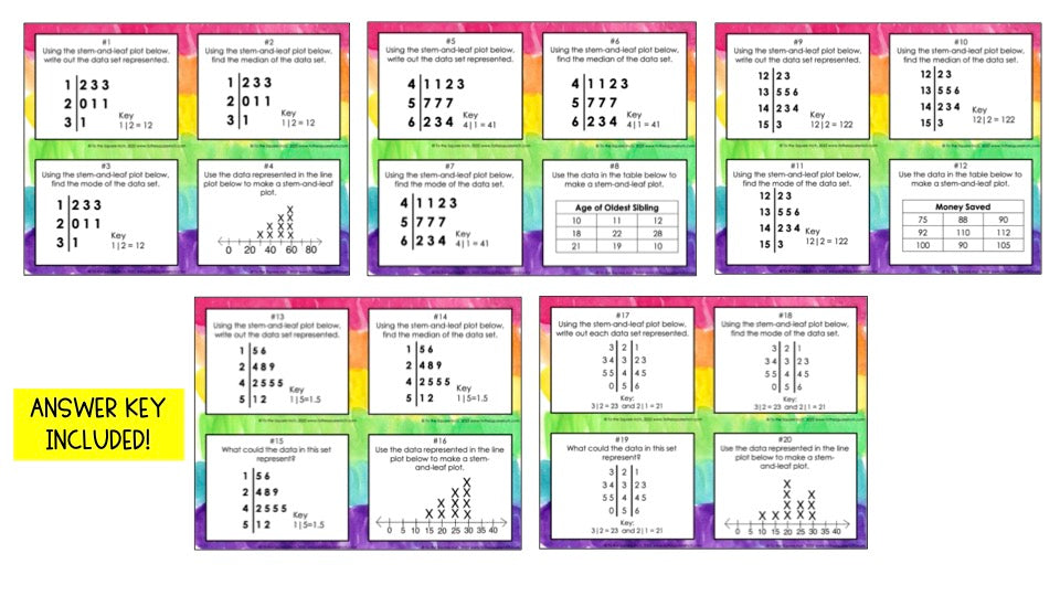 Stem and Leaf Plot Task Cards