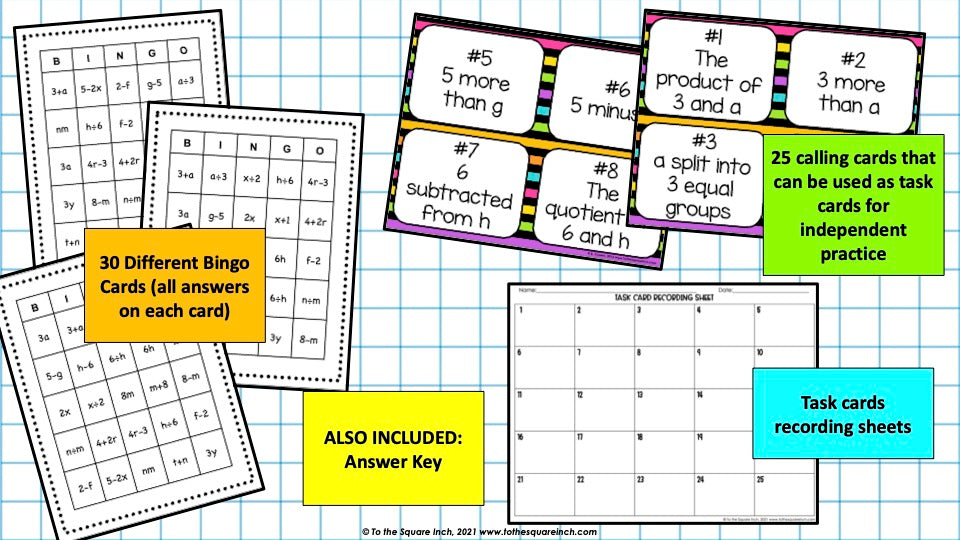 Algebraic Expressions Bingo