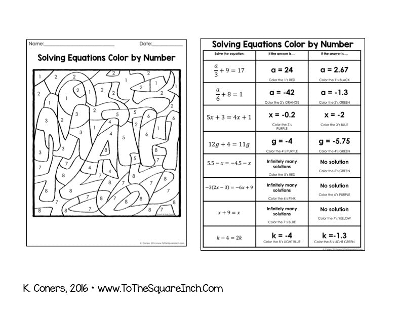 Solving Multi-Step Equations Color and Solve