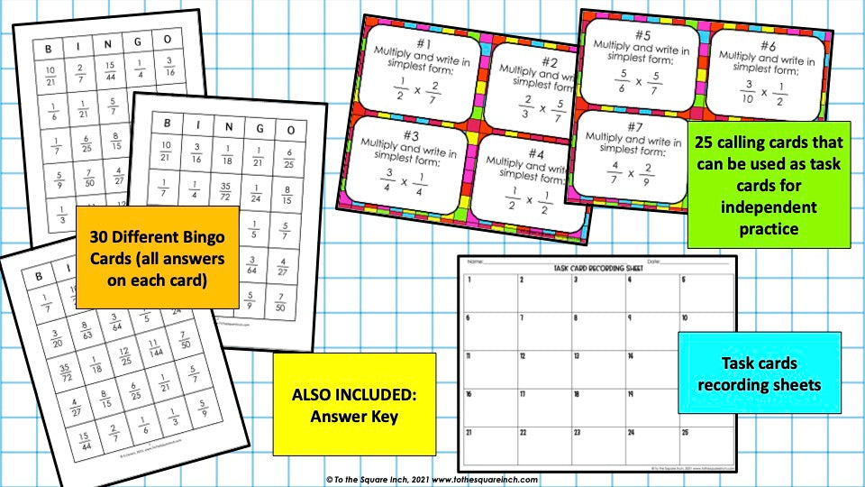 Multiplying Fractions Bingo