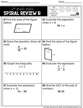 6th Grade Math Spiral Review Worksheets