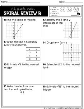 8th Grade Math Spiral Review Worksheets