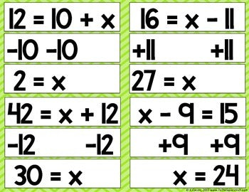 Solving One-Step Equations using Addition and Subtraction Matching Puzzles
