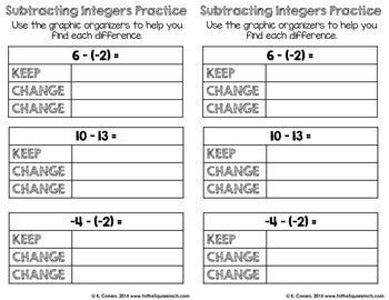 Subtracting Integers Interactive Notebook