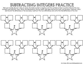 Subtracting Integers Interactive Notebook