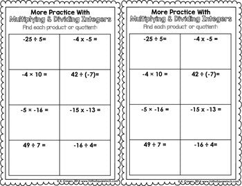 Multiplying and Dividing Integers Interactive Notebook
