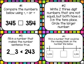 Comparing and Ordering Whole Numbers Task Cards