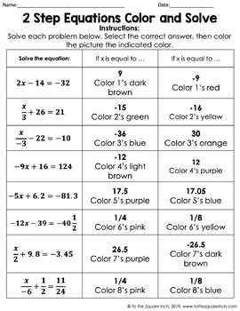 2 Step Equations Christmas Color and Solve