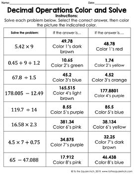 Decimal Operations Christmas Color and Solve