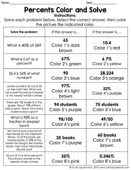 Percents Christmas Color and Solve