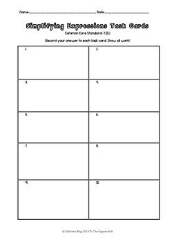 Simplifying Expressions Task Cards