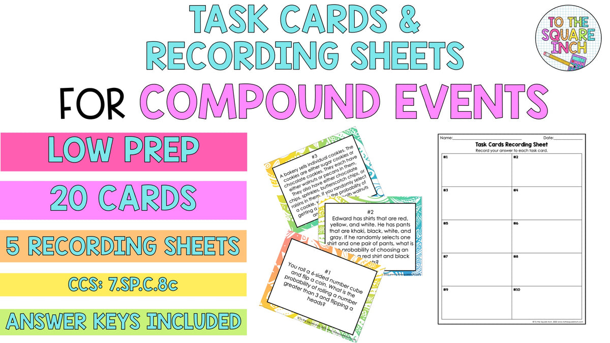 Understanding Compound Events Compound Events Task Cards – To The Square Inch