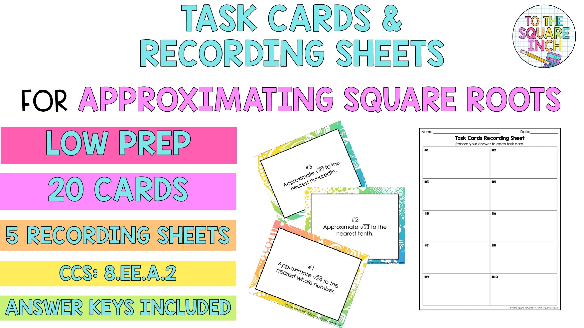 Square Root Task Approximating Square Roots Task Cards – To The Square Inch