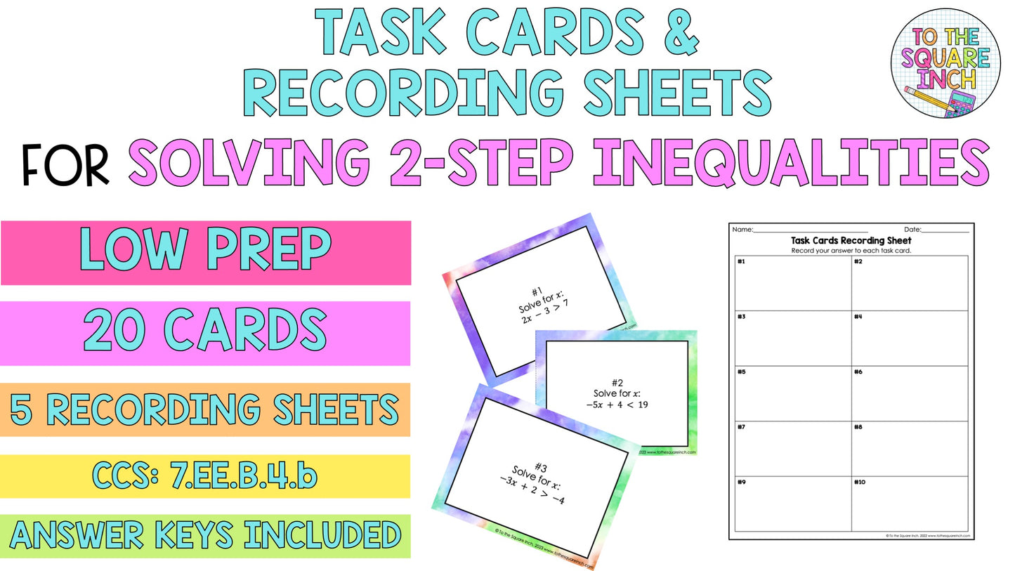 Solving 2 Step Inequalities Task Cards To The Square Inch Solving 2 step inequalities task cards to the square inch