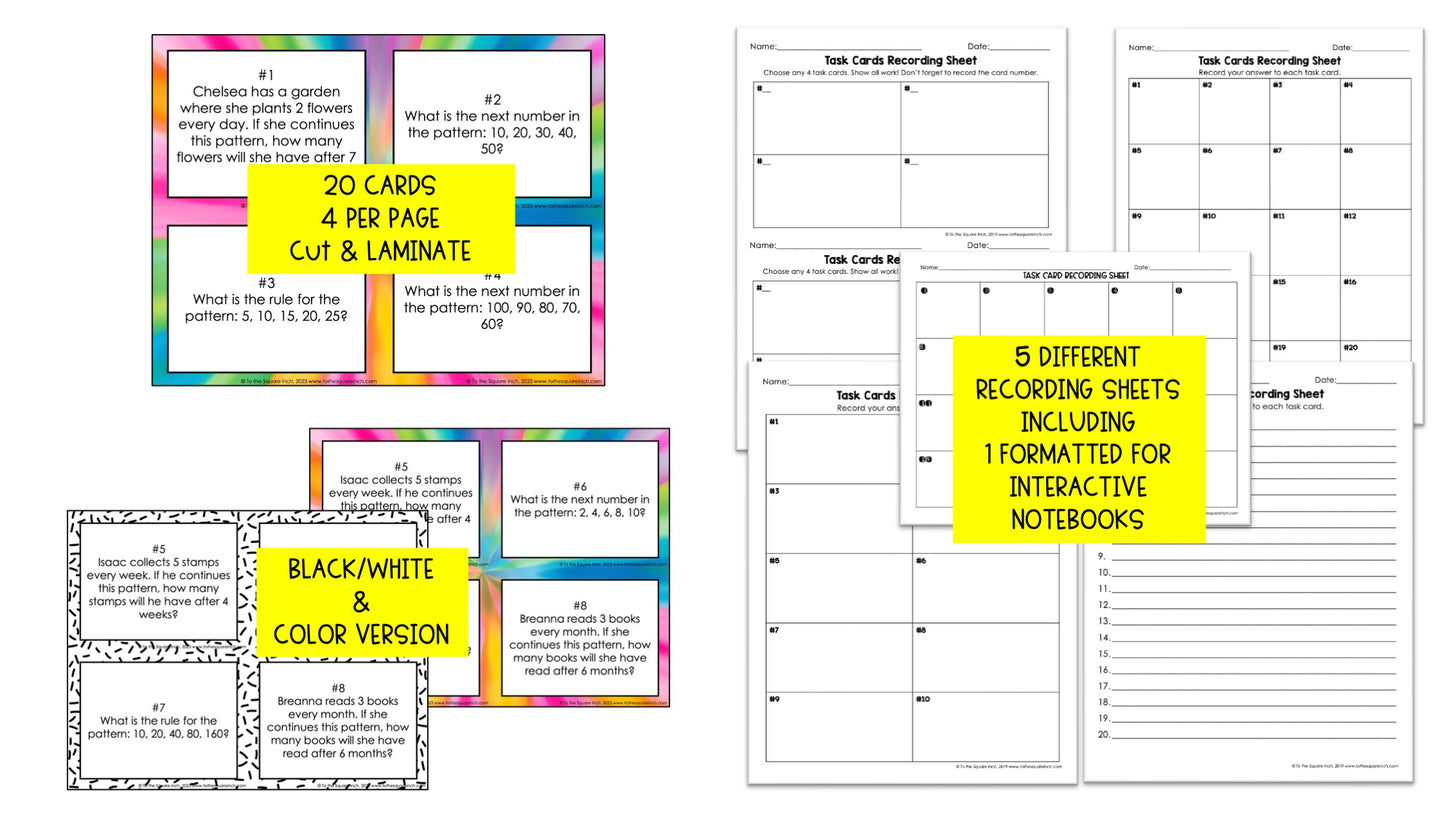 Number Patterns Task Cards – To The Square Inch