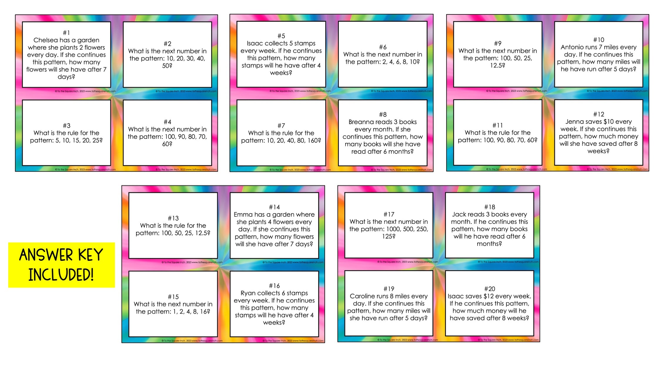 Number Patterns Task Cards – To The Square Inch