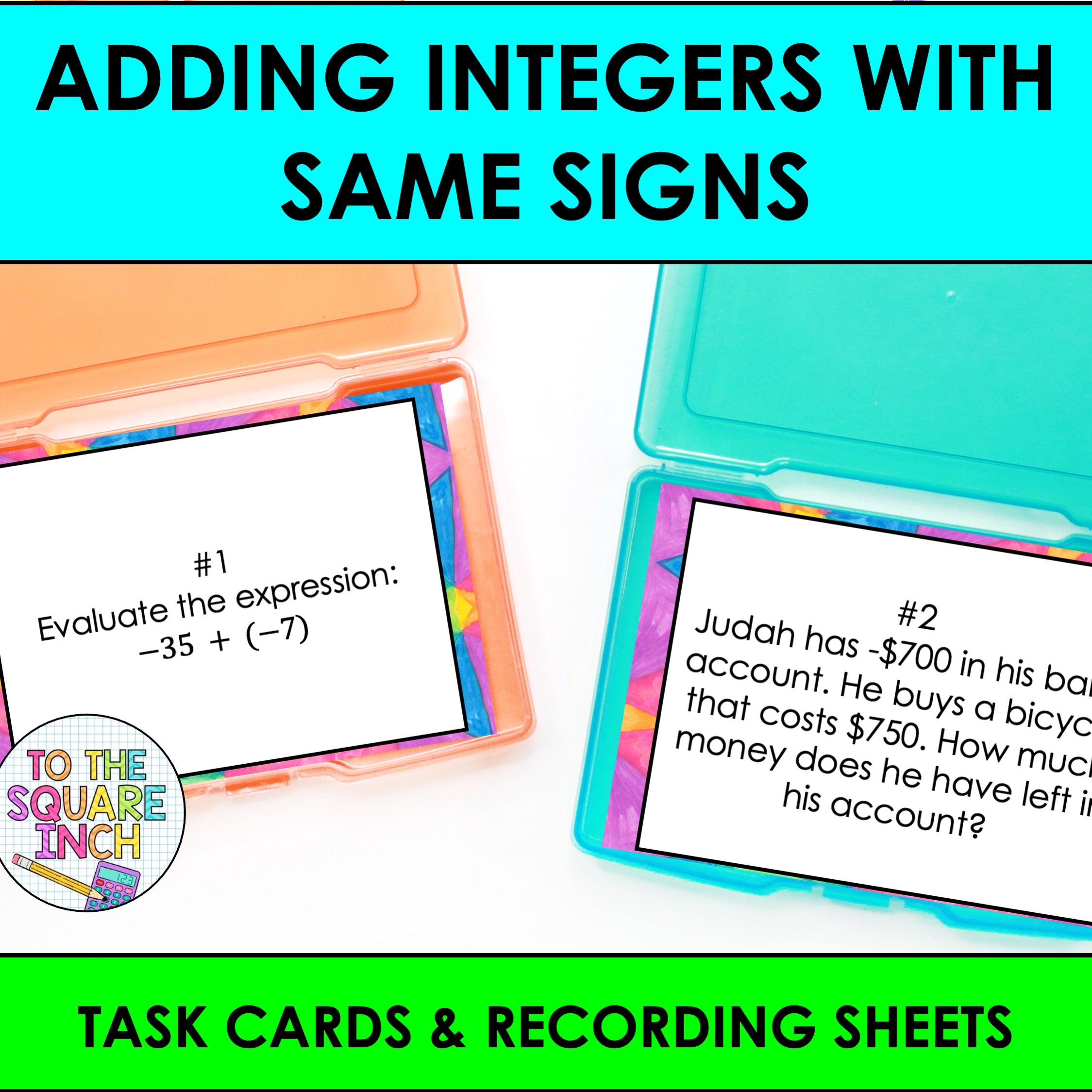 Same Sign Answer Adding Integers with the Same Sign Task Cards – To The Square Inch