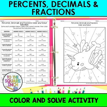 Percents, Decimals and Fractions Color & Solve Activity