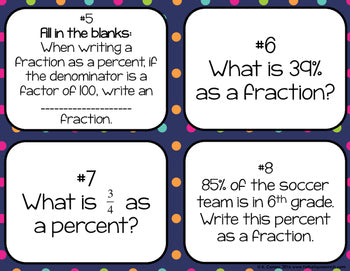 Percents and Fractions Task Cards