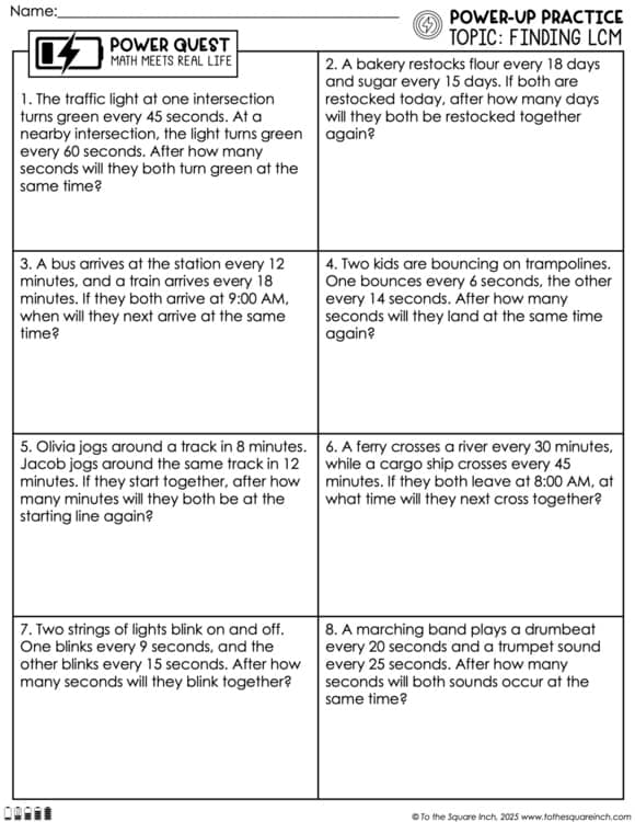 LCM Least Common Multiple Practice Worksheets