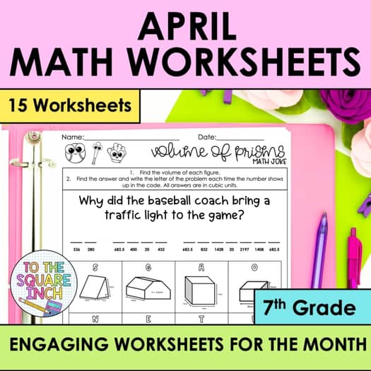 April Holiday Math Worksheets - 7th Grade - April Fools Day, Earth Day, Baseball