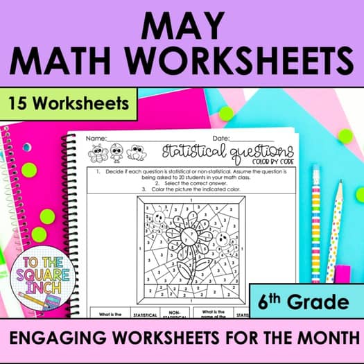 May Holiday Math Worksheets - 6th Grade Mother Day, Cinco de Mayo, Memorial Day