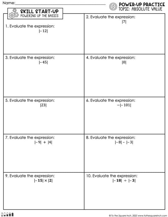 Absolute Value Practice Worksheets