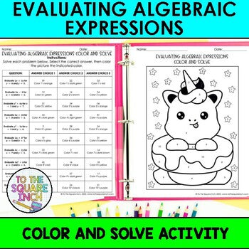 Evaluating Algebraic Expressions Color & Solve Activity
