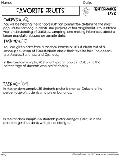 7th Grade Math Statistics and Probability Performance Tasks – To The ...