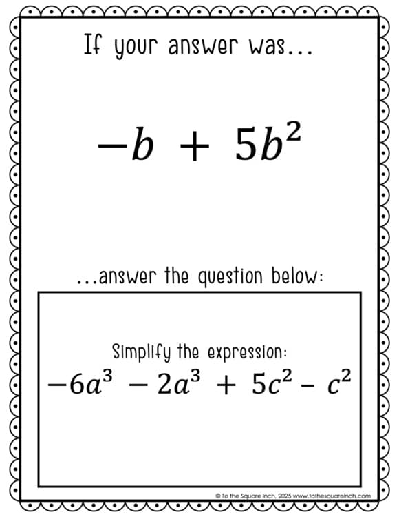 Combining Like Terms Scavenger Hunt Interactive Math Practice Negative Included