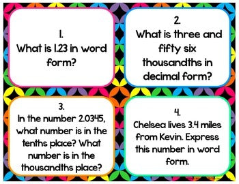 Reading and Writing Decimals Task Cards