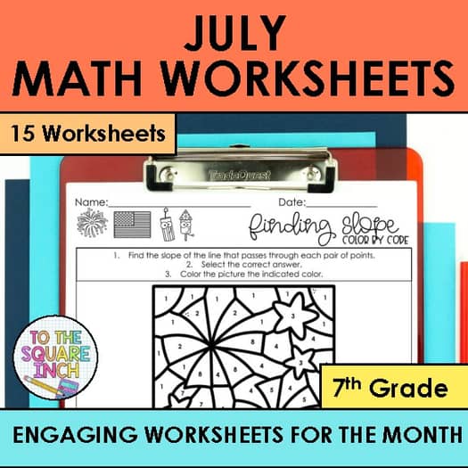July Holiday Math Worksheets - 7th Grade July 4th, National Ice Cream Day + More