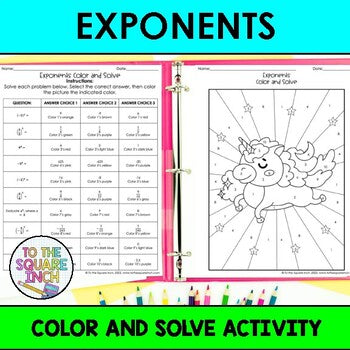 Exponents Color & Solve Activity