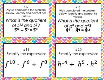 Dividing Exponents Task Cards