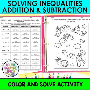 Solving Inequalities using Addition and Subtraction Color & Solve Activity