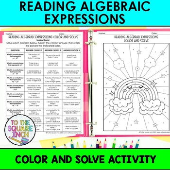 Reading Algebraic Expressions Color & Solve Activity
