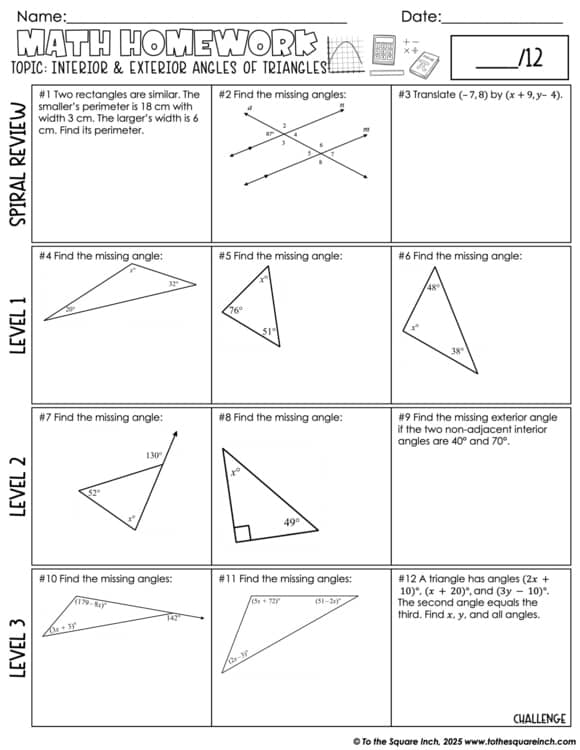 8th Grade Math Leveled Math Homework for the Entire Year