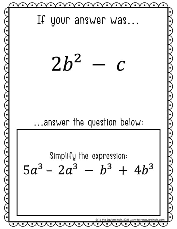 Combining Like Terms Scavenger Hunt Interactive Math Practice Negative Included