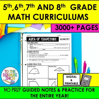 5th, 6th, 7th and 8th Grade Math Guided Notes