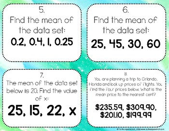 Finding Mean Task Cards
