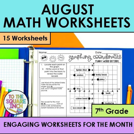 August 7th Grade Math Holiday Math Worksheets