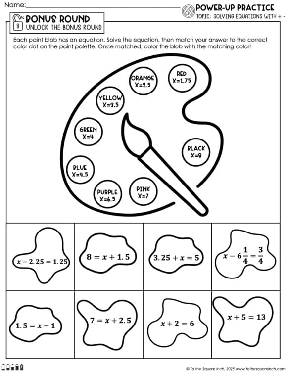 Solving Equations (Positives only) Practice Worksheets