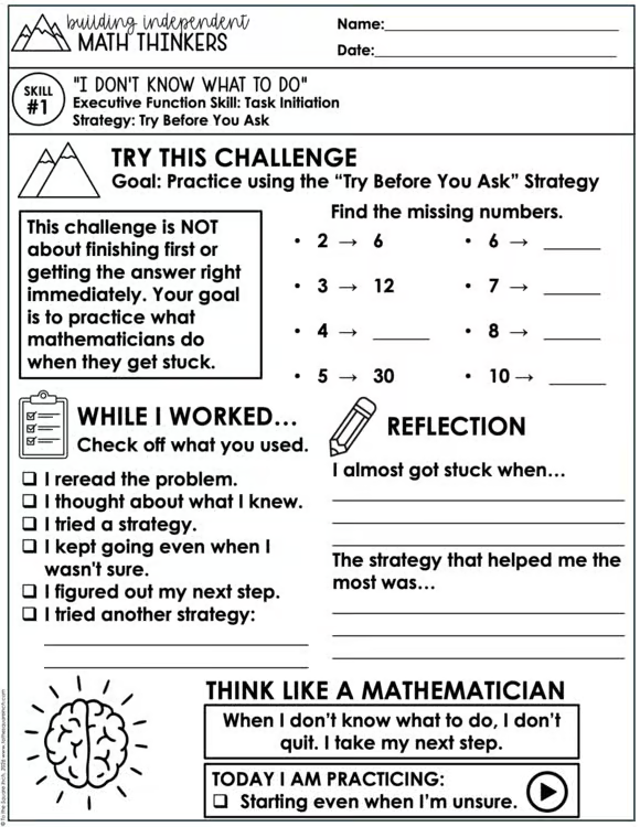 Building Independent Math Thinkers Executive Function Activities for Middle School Math