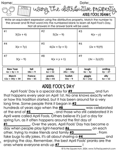 April Holiday Math Worksheets - 6th Grade - April Fools Day, Earth Day, Baseball