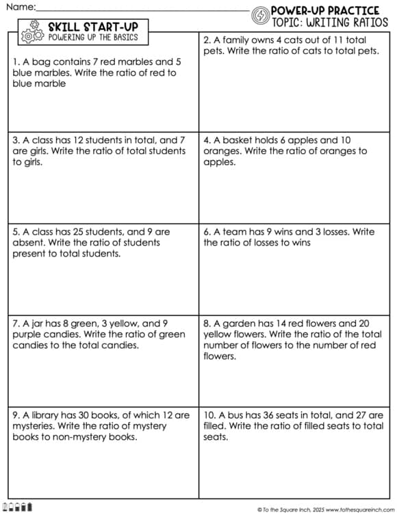 Writing Ratios Practice Worksheets