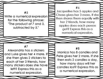 Writing Numerical Expressions Task Cards