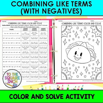 Combining Like Terms Color & Solve Activity