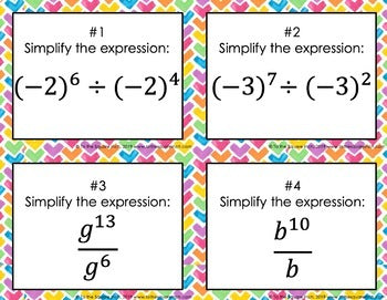 Dividing Exponents Task Cards