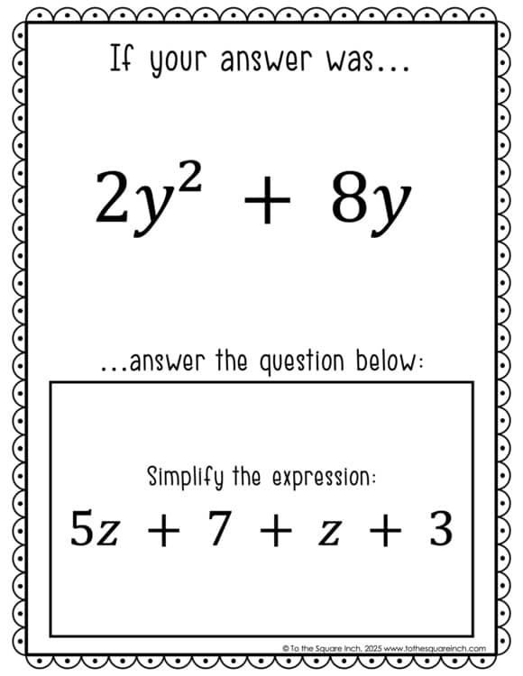 Combining Like Terms Scavenger Hunt | Interactive Math Practice Positives Only