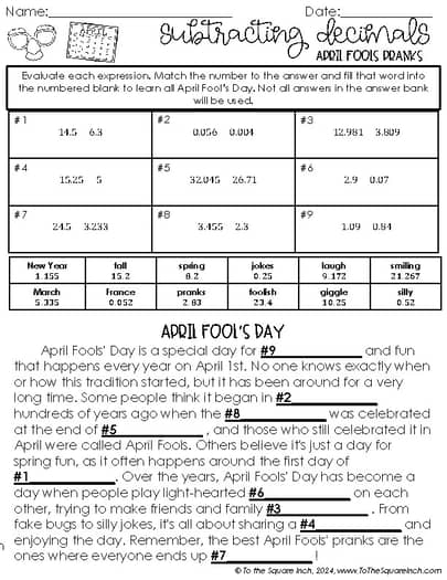 April Holiday Math Worksheets - 5th Grade - April Fools Day, Earth Day, Baseball